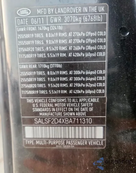 2011 Land Rover Range Rover Sport Hse from USA, damaged, VIN SALSF2D4XBA711310